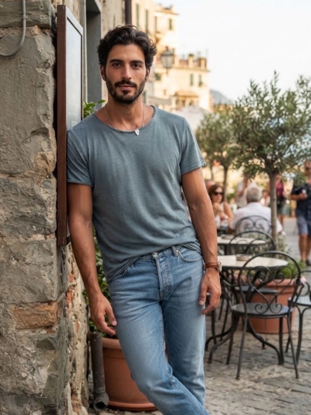 Distressed Slate Grey Short-Sleeve Crewneck T-Shirt